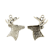 Tibetan Style Christmas Reindeer/Stag Head Alloy Pendants, Cadmium Free & Lead Free, Antique Silver, 49.7x44.5x8mm, Hole: 4mm, about 47pcs/500g(TIBEP-Q043-275-RS)