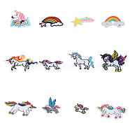 Gorgecraft 12Pcs 5 Style Computerized Embroidery Cloth Iron On/Sew On Patches, Costume Accessories, Appliques, Rainbow & Unicorn, Mixed Color, 30~77x42~107x1.5mm(DIY-GF0003-90)