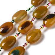 Natural Agate Beads Strands, Dyed & Heated, Flat Oval, Brown, 23.5~25x16.5~18.5x9~10mm, Hole: 2mm, about 13pcs/strand, 18.11''(46cm)(G-K334-02D)