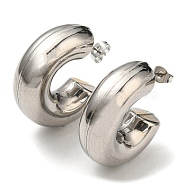 304 Stainless Steel Stud Earrings, Thick Half Hoop Earring, Letter. C, Stainless Steel Color, 30x31x10.8mm(EJEW-E602-03P)