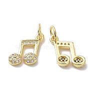 Brass Micro Pave Cubic Zirconia Pendants, Lead Free & Cadmium Free, Musical Note, Real 18K Gold Plated, 11x11x2.5mm(KK-R148-03G)