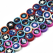 Handmade Polymer Clay Beads Strands, for DIY Jewelry Crafts Supplies,Space Style, Flat Round, Mixed Color, 9~10x4~5mm, Hole: 1.8mm, about 40pcs/strand, 14.96 inch~15.16 inch(38~38.5cm)(CLAY-N008-047)