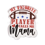 Sport Theme Transparent Acrylic Pendants, Word My Favorite Player Calls Me Mama, Indian Red, 40.5x34x2.2mm, Hole: 1.4mm(MACR-D030-01C)
