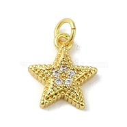 Brass Micro Pave Cubic Zirconia Charms, Real 18K Gold Plated, Star Charms, Clear, 13.5x10.5x3mm, Hole: 3mm(KK-M283-16C-01)