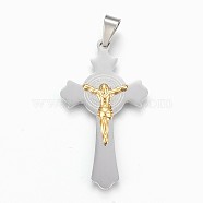 304 Stainless Steel Pendants, For Easter, Crucifix Cross, Golden & Stainless Steel Color, 50x28x4.5mm, Hole: 5x9mm(STAS-F165-04GP)