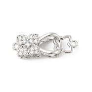 Brass Micro Pave Clear Cubic Zirconia Interlocking Clasps, Flower, Platinum, 25mm(KK-U059-16P)