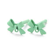 Alloy Stud Earring Findings, with 925 Sterling Silver Pins and Loop, Bowknot, Light Green, 11x15x4mm, Hole: 1.2mm, Pin: 0.7mm(EJEW-J102-08I)