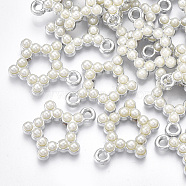 UV Plating Acrylic Pendants, with Acrylic Imitation Pearl, Star, Platinum, 23x20x4.5mm, Hole: 2mm(X-OACR-T005-51P)
