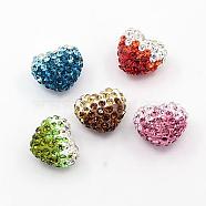 Polymer Clay Rhinestone Beads, Grade A, Heart, Mixed Color, 13x15x11mm, Hole: 1mm(X-RB-A049-M)
