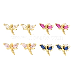 Dragonfly Real 18K Gold Plated Brass Stud Earrings, with Clear Cubic Zirconia, Long-Lasting Plated, Lead Free & Cadmium Free, Mixed Color, 10x15mm(EJEW-L270-09G)