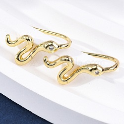 Snake Brass Micro Pave Cubic Zirconia Dangle Earrings, Cadmium Free & Lead Free, Long-Lasting Plated, Rack Plating, Real 18K Gold Plated, 17.5x7.5x9.5mm(EJEW-G425-04G-01)