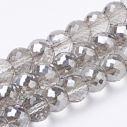 Electroplat Glass Beads Strands, Rainbow Plated, Faceted, Rondelle, Light Grey, 8x6mm, Hole: 1.2mm, about 80pcs/strand, 19.69 inch(X-EGLA-Q092-8mm-A05)