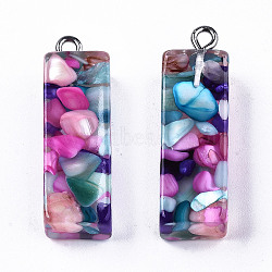 Transparent Epoxy Resin Pendants, with Shell Slices and Loops, Alphabet, Letter.I, 30x9.5x7.5mm, Hole: 1.6mm(X-CRES-S364-001I)