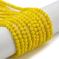Opaque Glass Beads Stands, Faceted(32 Facets), Round, Yellow, 3~3.5mm, Hole: 0.6mm, about 163~166pcs/strand, 50~51cm(EGLA-A035-P3mm-D04)