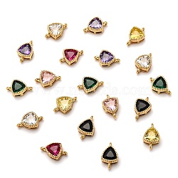 Real 18K Gold Plated Brass Micro Pave Cubic Zirconia Links Connectors, Long-Lasting Plated, Triangle, Mixed Color, 11.5x7x4mm, Hole: 1.2mm(ZIRC-L100-006G)