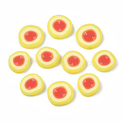 Handmade Polymer Clay Cabochons, Imitation Food, Fried Eggs, Orange Red, 9~12.5x2mm, about 4400pcs/1000g(CLAY-N006-64)