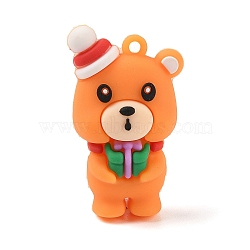 PVC Plastic Pendants, For Christmas, Orange, Bear, 44x26.5x18.5mm, Hole: 2.5mm(KY-I010-03D)