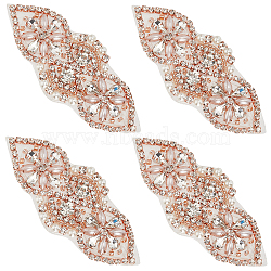 Alloy Glass Rhinestone Cloth Cabochons, Costume Accessories, Appliques, Flower, Rose Gold, 41x96~102x7mm(DIY-WH0265-46RG)