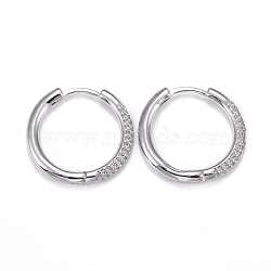 Brass Micro Pave Cubic Zirconia Huggie Hoop Earrings, Long-Lasting Plated, Ring, Clear, Real Platinum Plated, 20x2.5mm, Pin: 0.8mm(EJEW-K083-36P-B)
