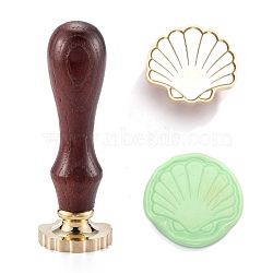 DIY Scrapbook, Brass Wax Seal Stamp and Wood Handle Sets, Shell Pattern, 8.55cm, Stamps: 25x28.5x14mm, Handle: 78x22mm(AJEW-I063-15)