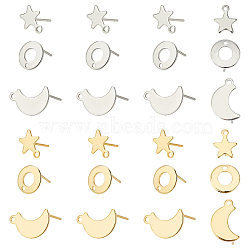 304 Stainless Steel Stud Earring Findings, Mixed Shapes, Mixed Color, 36pairs/Box(STAS-UN0020-27)