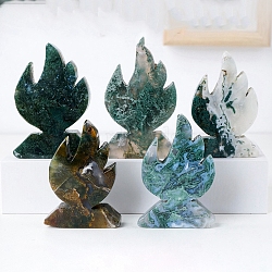 Natural Moss Agate Carved Flame Shape Figurines, for Home Office Desktop Decoration, 60~80x40~50mm(PW-WG95540-01)