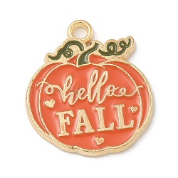 Thanksgiving Day Alloy Pendants, with Enamel, Golden, Pumpkin, 22x20x1.7mm, Hole: 2mm(ENAM-R007-01G-11)