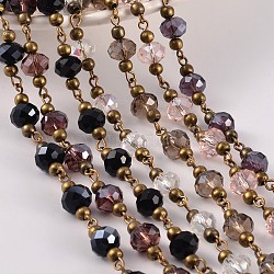 Handmade Glass Beaded Chains for Necklaces Bracelets Making, with Brass Beads and Brass Eye Pin, Unwelded, Mixed Color, 39.3 inch, 1m/strand(AJEW-JB00187)