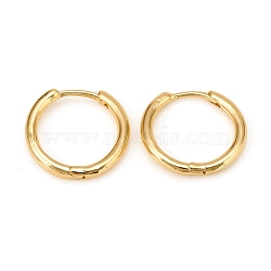 Brass Huggie Hoop Earrings, Ring, Real 18k Gold Plated, 16x17x2mm, Pin: 1mm(KK-D160-55G)