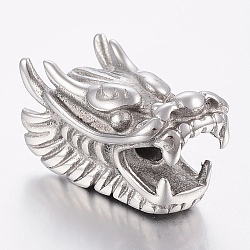 Tarnish Resistant 304 Stainless Steel European Beads, Large Hole Beads, Dragon Head, Stainless Steel Color, 28.5x15x17mm, Hole: 4mm(STAS-F150-099P)