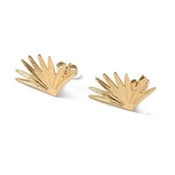 Ion Plating(IP) 304 Stainless Steel Grass Stud Earrings for Women, Real 18K Gold Plated, 25x15mm, Pin: 0.7mm(X-EJEW-F300-04G)
