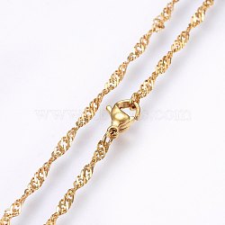 304 Stainless Steel Singapore Chain Necklaces, Water Wave Chain Necklaces, with Lobster Claw Clasps, Golden, 17.7 inch(45cm), 2x0.35mm(MAK-L015-25D)