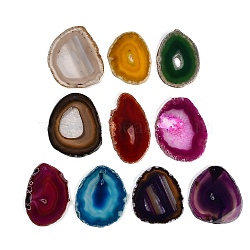 Dyed & Heated Natural Agate Slice Big Pendants, Nuggets Charms, Mixed Color, 71~76x56.5~59x5.5~6mm, Hole: 2~2.5mm(GG-CBAAF67-02)