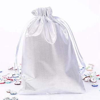 Rectangle Cloth Bags, with Drawstring, Silver, 17.5x13cm