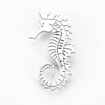 Sea Horse Brooch, 201 Stainless Steel Animal Lapel Pin for Backpack Clothes, Nickel Free & Lead Free, Stainless Steel Color, 60x29x7mm, Pin: 0.7mm