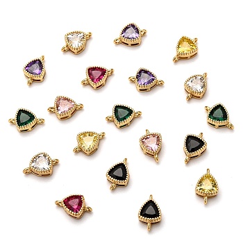 Real 18K Gold Plated Brass Micro Pave Cubic Zirconia Links Connectors, Long-Lasting Plated, Triangle, Mixed Color, 11.5x7x4mm, Hole: 1.2mm