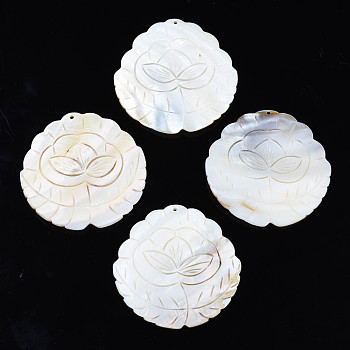 Natural Freshwater Shell Big Pendants, Flower, Seashell Color, 68.5~69.5x69~70x1~5.5mm, Hole: 2mm