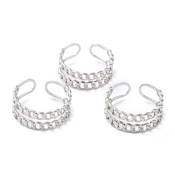 304 Stainless Steel Finger Rings, Cuff Rings, Long-Lasting Plated, Curb Chain Shape, Stainless Steel Color, US Size 6 3/4(17.1mm), 6.5~8mm