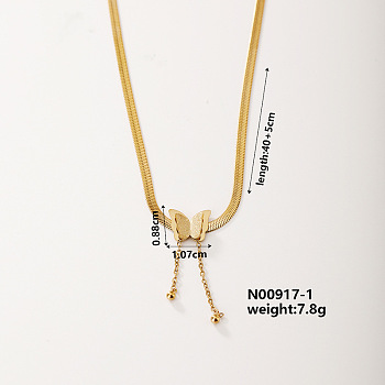 Fashionable Stainless Steel Short Snake Bone Chain Butterfly Link Necklaces, Golden, 15.75 inch(40cm)