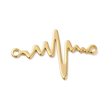 Brass Connector Charms, Electrocardiogram Links, Real 18K Gold Plated, 24x38x1mm, Hole: 2mm