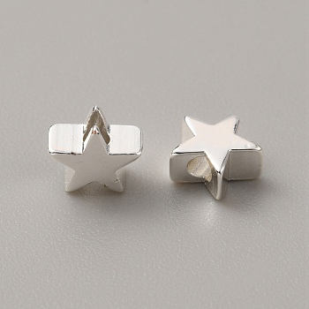 Brass Beads, Star, Silver, 5.5x6x3mm, Hole: 1.2mm