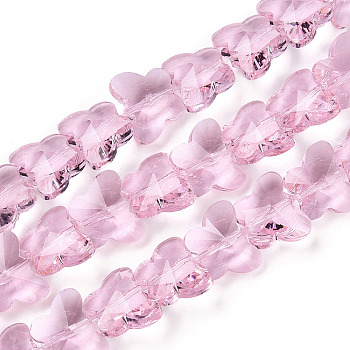 Transparent Glass Beads, Faceted, Butterfly, Pearl Pink, 12x14.5x7.5mm, Hole: 1mm
