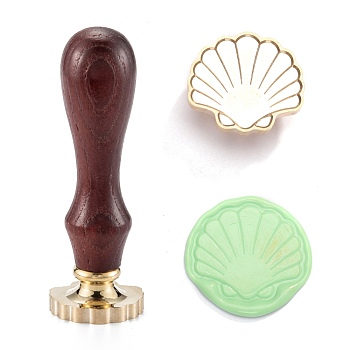DIY Scrapbook, Brass Wax Seal Stamp and Wood Handle Sets, Shell Pattern, 8.55cm, Stamps: 25x28.5x14mm, Handle: 78x22mm