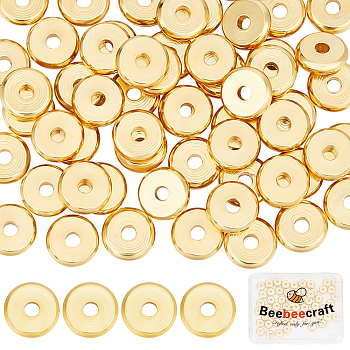 100Pcs Brass Beads, Long-Lasting Plated, Flat Round/Disc, Heishi Beads, Real 18K Gold Plated, 6x1.5mm, Hole: 1.8mm