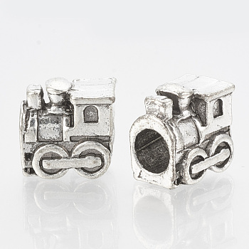 Alloy European Beads, Large Hole Beads, Train, Antique Silver, 11x11x8mm, Hole: 5mm