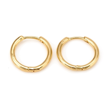 Brass Huggie Hoop Earrings, Ring, Real 18k Gold Plated, 16x17x2mm, Pin: 1mm