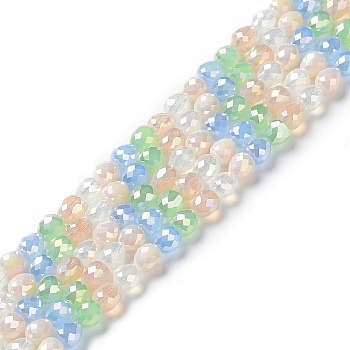 Electroplated Glass Beads Strands, Faceted Teardrop, Aquamarine, 4.5~5x4mm, Hole: 0.8mm, about 100pcs/strand, 18.31~18.70''(46.5~47.5cm)