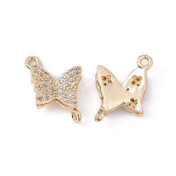 Brass Micro Pave Clear Cubic Zirconia Connector Charms, Cadmium Free & Lead Free, Butterfly, Golden, 12x16x4mm, Hole: 1.2mm