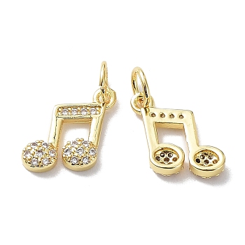 Brass Micro Pave Cubic Zirconia Pendants, Lead Free & Cadmium Free, Musical Note, Real 18K Gold Plated, 11x11x2.5mm