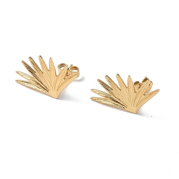 Ion Plating(IP) 304 Stainless Steel Grass Stud Earrings for Women, Real 18K Gold Plated, 25x15mm, Pin: 0.7mm